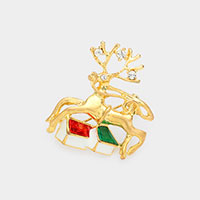 Stone Embellished Metal Reindeer Brooch