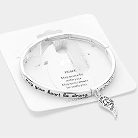 Peace Symbol Message Wing Charm Stretch Bracelet