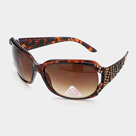 Zebra Pattern Crystal Detail Oversized Sunglasses