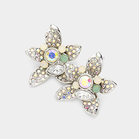 Crystal Pave Flower Stud Earrings