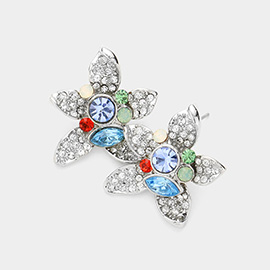 Crystal Pave Flower Stud Earrings