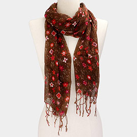 Floral Print Fringe Oblong Scarf