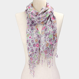 Floral Print Fringe Oblong Scarf