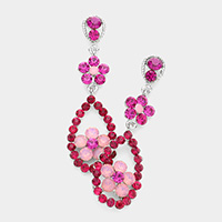 Round Rhinestone Flower Dangle Drop Evening Earrings