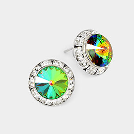 Rivoli Cut Genuine Crystal Round Stud Earrings