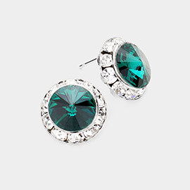 Rivoli Cut Genuine Crystal Round Stud Earrings