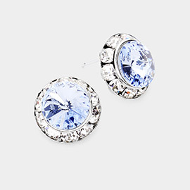 Rivoli Cut Genuine Crystal Round Stud Earrings