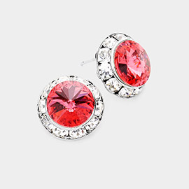 Rivoli Cut Genuine Crystal Round Stud Earrings