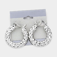 Embossed Metal Hoop Pin Catch Earrings