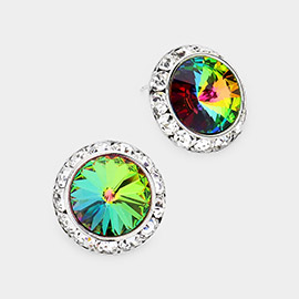 Rivoli Cut Genuine Crystal Round Stud Earrings