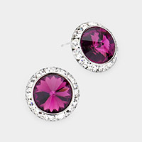 Rivoli Cut Genuine Crystal Round Stud Earrings