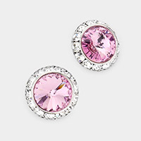 Rivoli Cut Genuine Crystal Round Stud Earrings