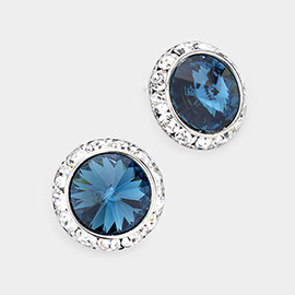 Rivoli Cut Genuine Crystal Round Stud Earrings