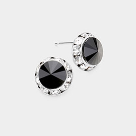 Rivoli Cut Genuine Crystal Round Stud Earrings