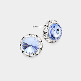 Rivoli Cut Genuine Crystal Round Stud Earrings