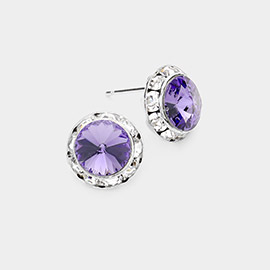 Rivoli Cut Genuine Crystal Round Stud Earrings