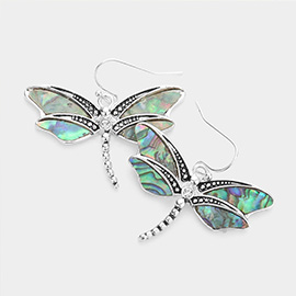 Abalone Dragonfly Dangle Earrings