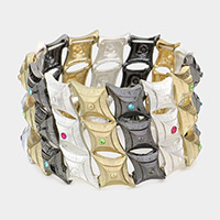 Stone Accented Diamond Metal Stretch Bracelet