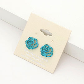 Crystal Pave Flower Stud Earrings