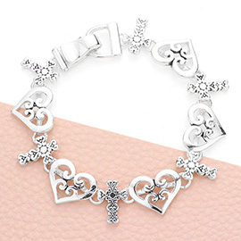 Filigree Heart Cross Link Magnetic Bracelet