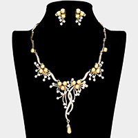 Pearl Accented Floral Rhinestone Necklace