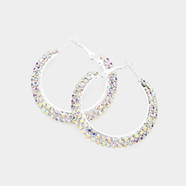 Crystal Rhinestone 1.6 Inch Hoop Earrings