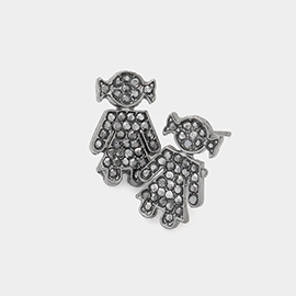 Rhinestone Embellished Girl Stud Earrings