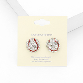 Crystal Rhinestone Paved Baseball Stud Earrings