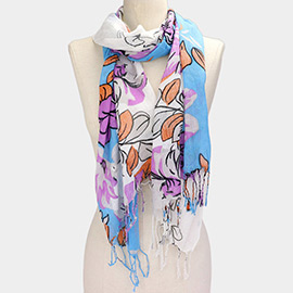 Flower Print Fringe Scarf