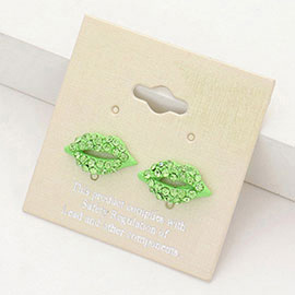 Crystal Pave Lips Stud Earrings