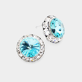 Rivoli Cut Genuine Crystal Round Stud Earrings