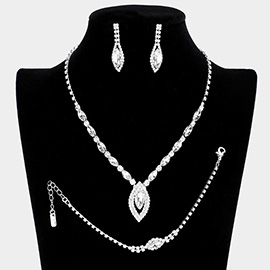 3PCS - Marquise Rhinestone Necklace Jewelry Set