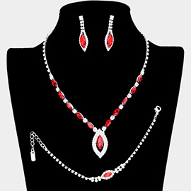 3PCS - Marquise Rhinestone Necklace Jewelry Set