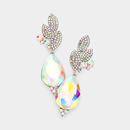 Crystal Rhinestone Pave Leaf Teardrop Evening Earrings