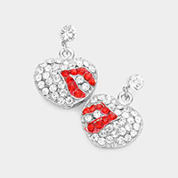 Pave heart lips earrings