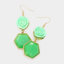 Rose Hexagon Link Dangle Earrings