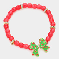 Enamel bow beaded stretch bracelet