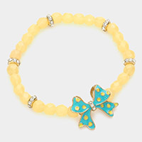 Enamel bow beaded stretch bracelet