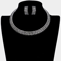 3Rows Rhinestone Open Choker Necklace