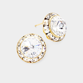 Rivoli Cut Genuine Crystal Round Stud Earrings