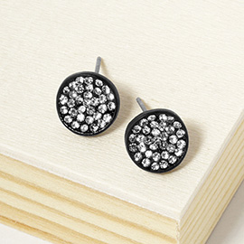 Rhinestone Pave Round Disc Stud Earrings