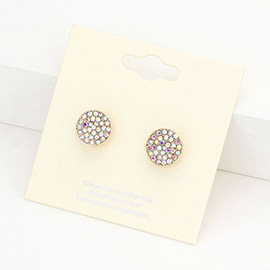 Rhinestone Pave Round Disc Stud Earrings