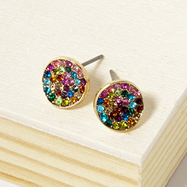 Rhinestone Pave Round Disc Stud Earrings