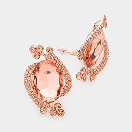 Oval Crystal Rhinestone Clip On Earrings