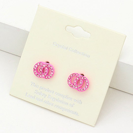 Rhinestone Embellished Double Open Circle Link Stud Earrings