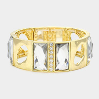 Rectangle Stone Embellished Cut Out Metal Stretch Bracelet