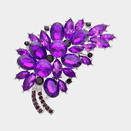 Glass Crystal Leaf Pin Brooch