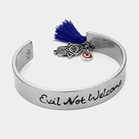 Evil Not Welcome Hamsa Hand Evil Eye Tassel Charm Cuff Bracelet