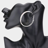 Rhinestone Embellished Metal Hoop Earrings