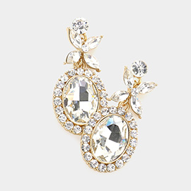 Oval Flower Crystal Evening Earrings